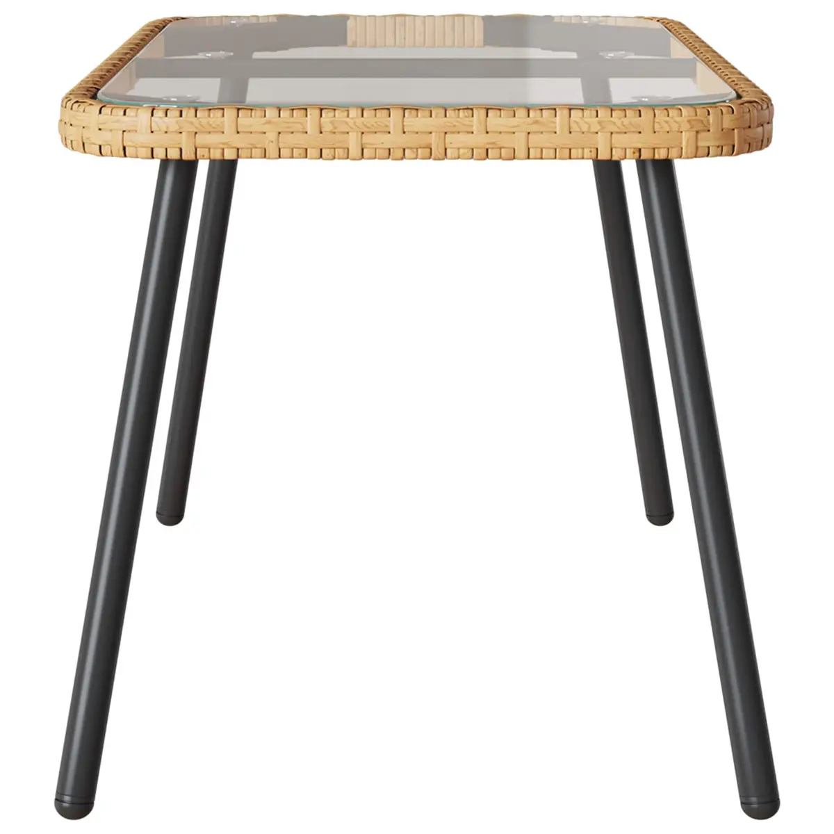Brown Poly Rattan Coffee Table with Glass Top