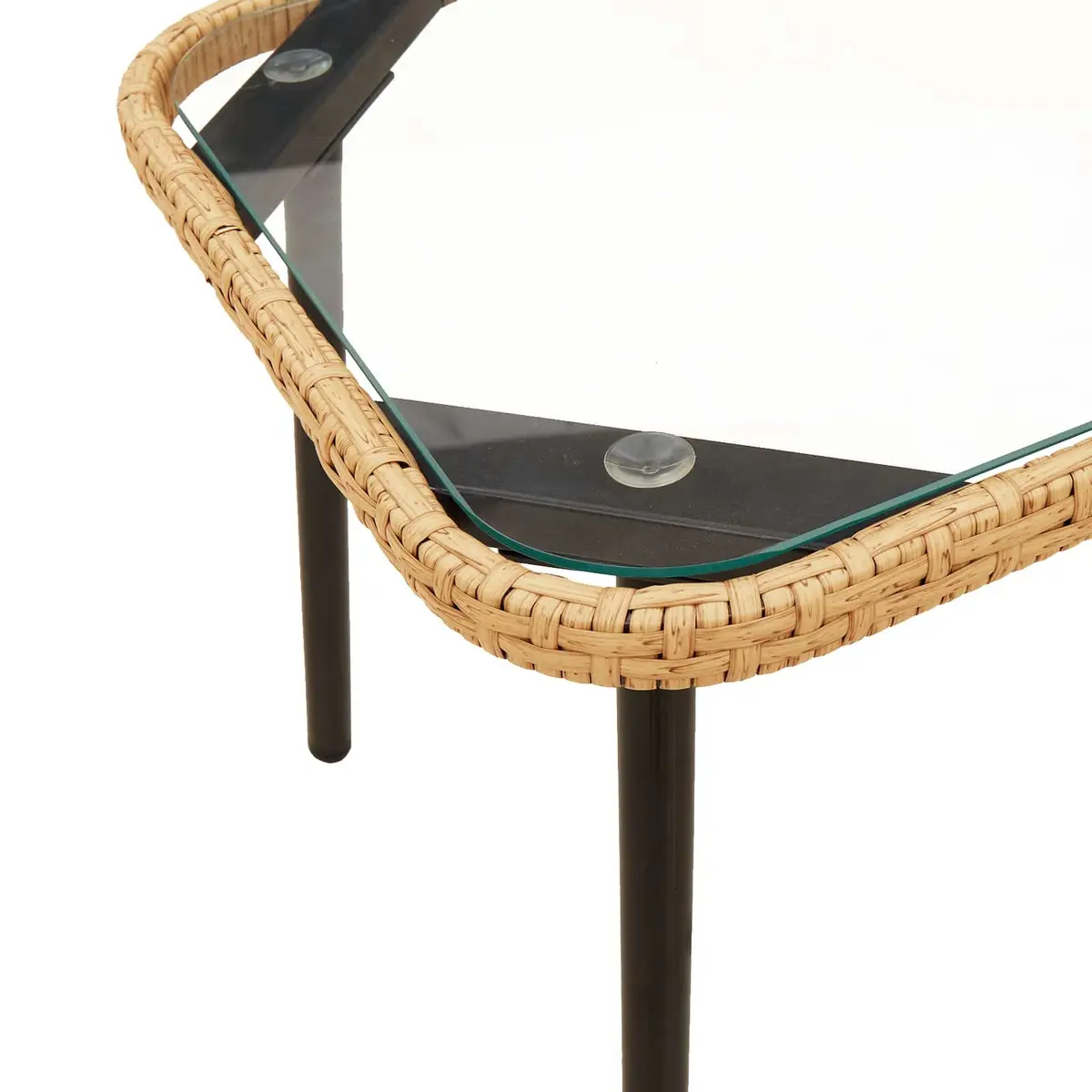 Brown Poly Rattan Coffee Table with Glass Top