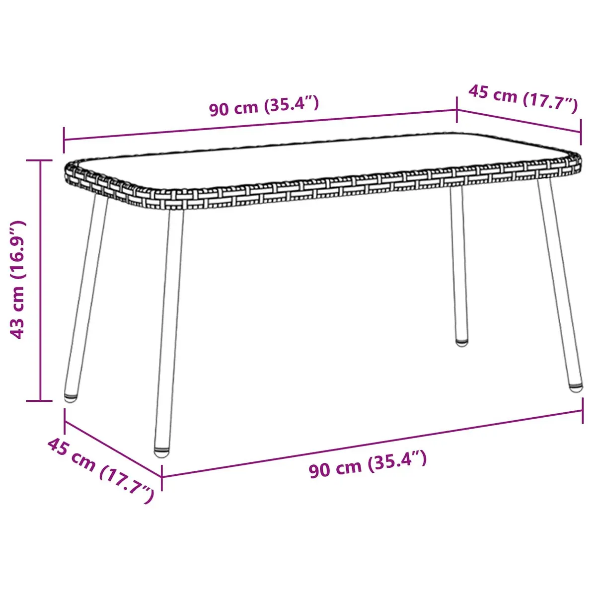 Brown Poly Rattan Coffee Table with Glass Top
