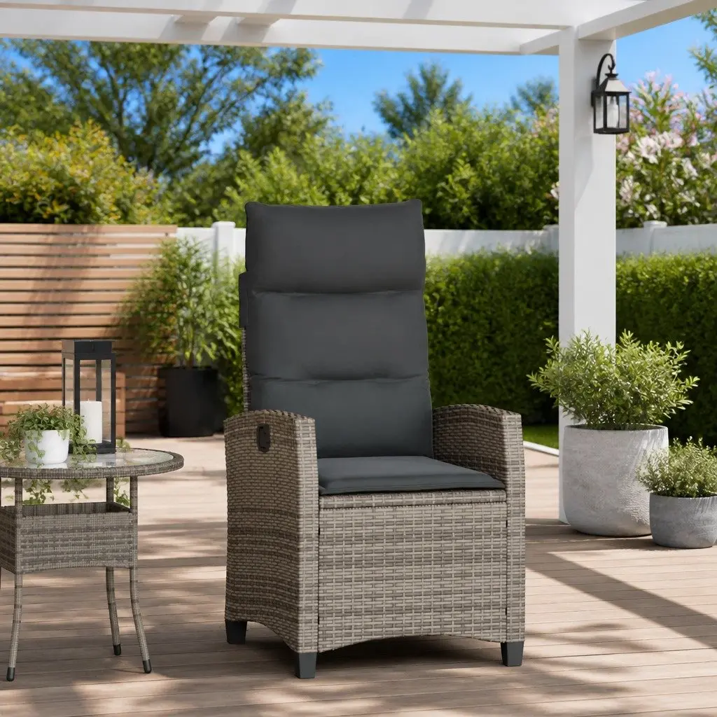 Grey Reclining Garden Chair with Foldable Side Table