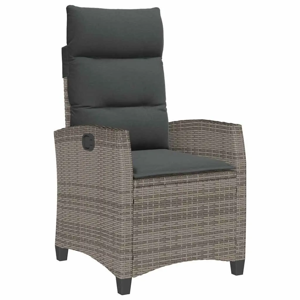 Grey Reclining Garden Chair with Foldable Side Table