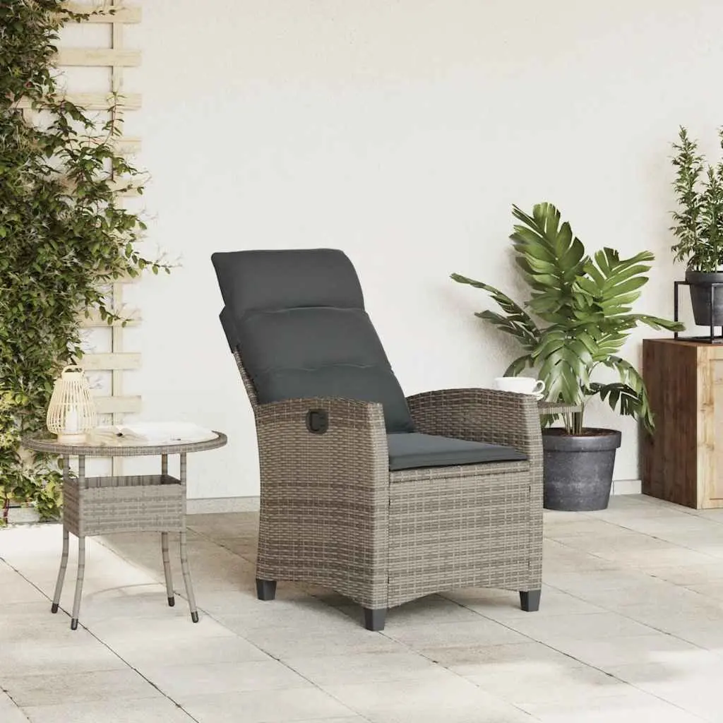 Grey Reclining Garden Chair with Foldable Side Table
