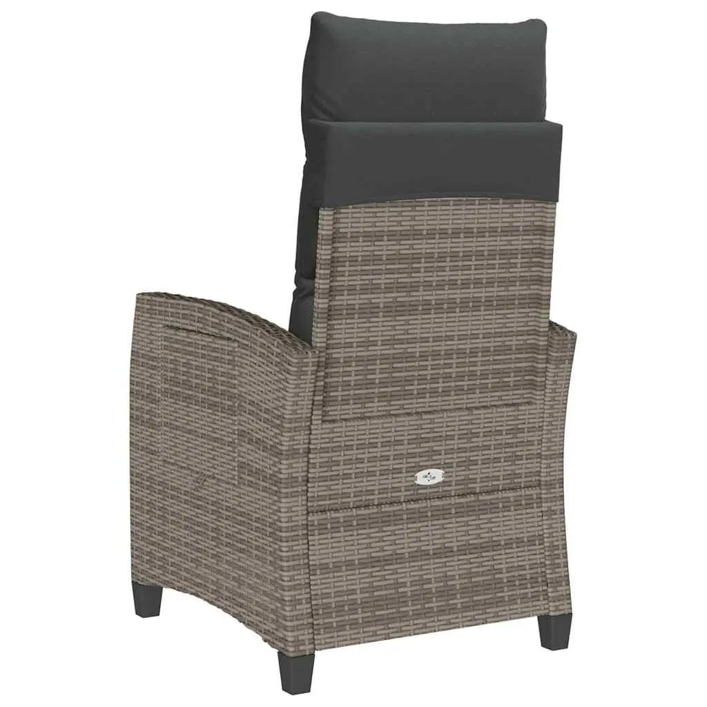 Grey Reclining Garden Chair with Foldable Side Table