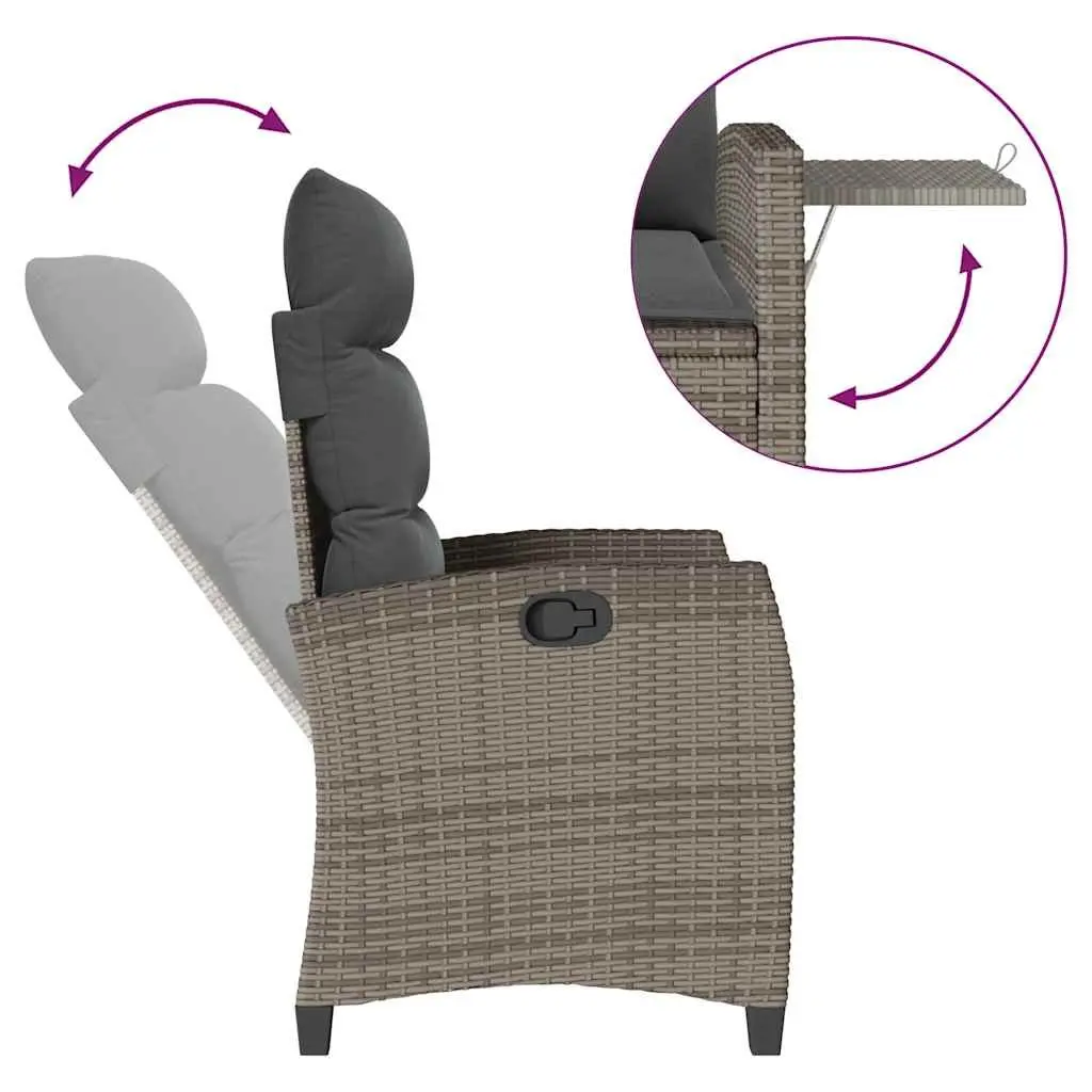 Grey Reclining Garden Chair with Foldable Side Table