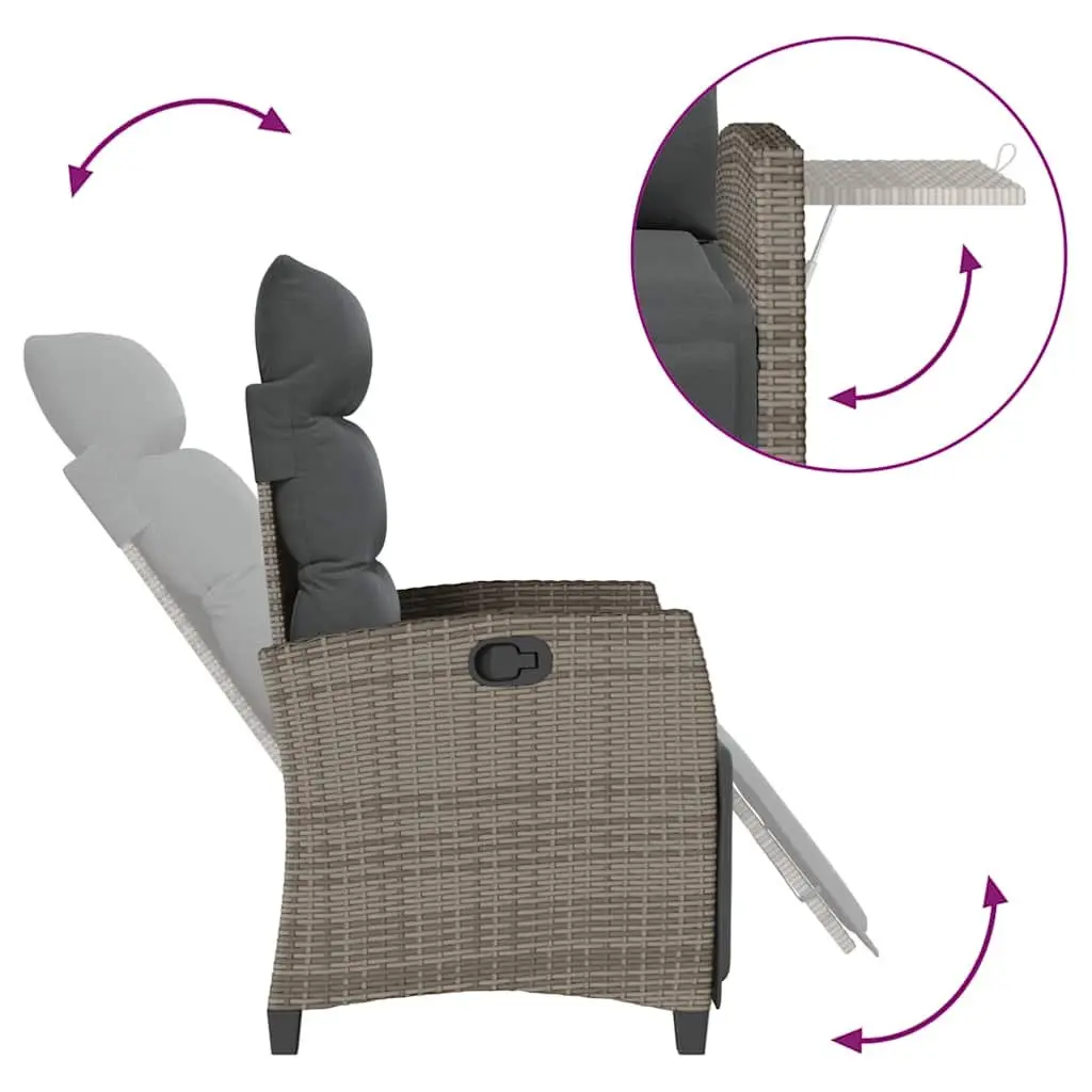 Grey Reclining Garden Chair with Side Table