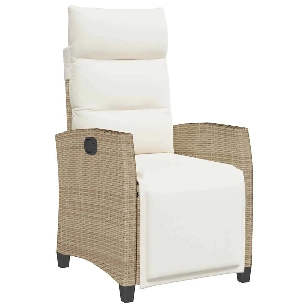 Beige Adjustable Outdoor Reclining Garden Chair with Table