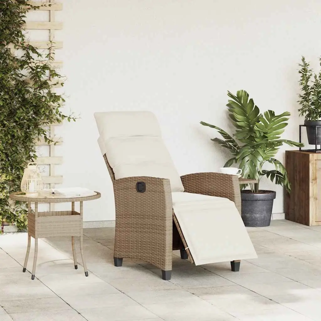 Beige Adjustable Outdoor Reclining Garden Chair with Table