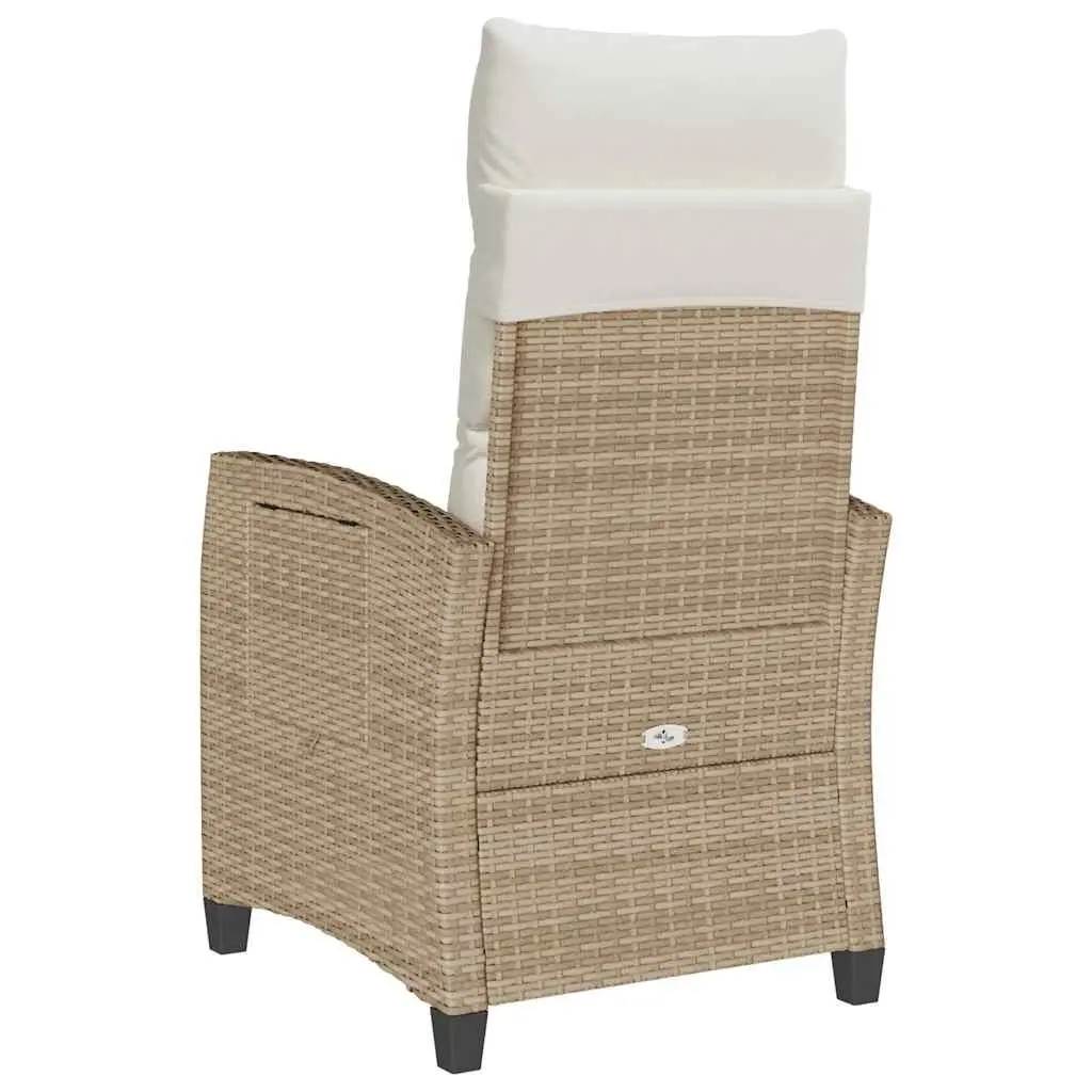 Beige Adjustable Outdoor Reclining Garden Chair with Table