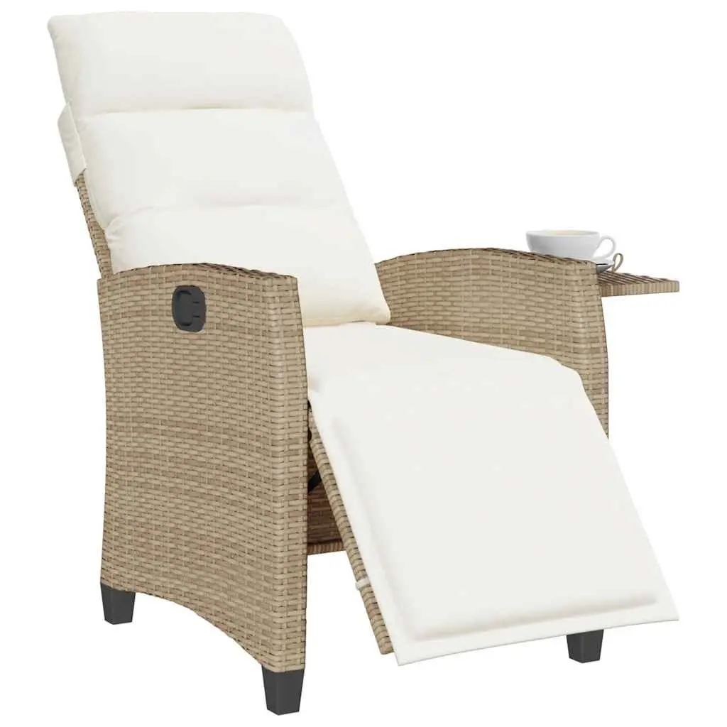 Beige Adjustable Outdoor Reclining Garden Chair with Table
