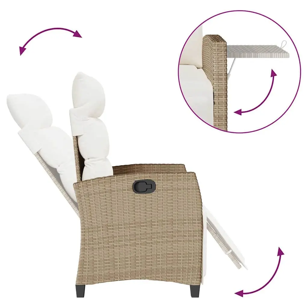 Beige Adjustable Outdoor Reclining Garden Chair with Table