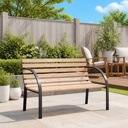 Sturdy Garden Bench 120cm with Iron Frame and Wooden Slats