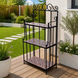 Elegant Mosaic 3-Layer Ceramic Plant Stand with Iron Frame