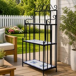 Mosaic Ceramic 3-Tier Plant Stand with Iron Frame