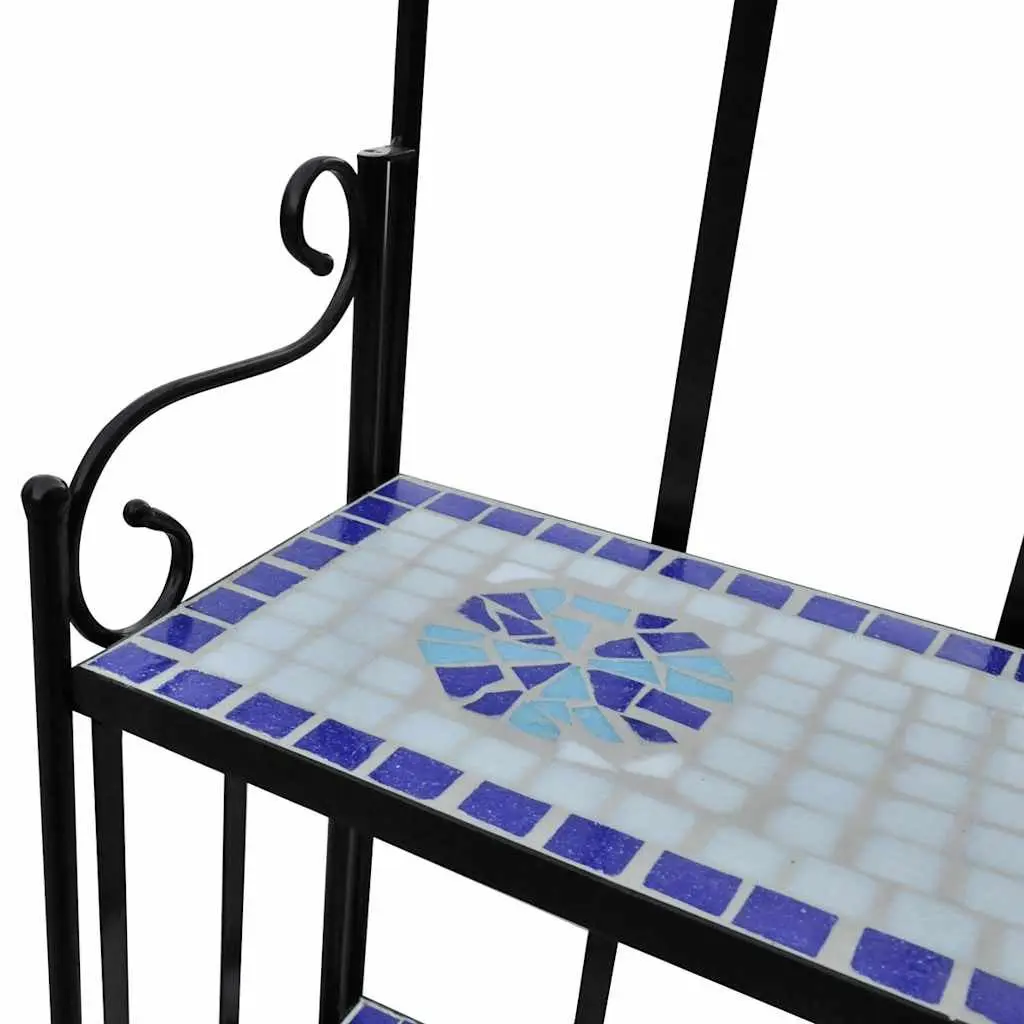 Plant Stand Iron Frame Mosaic Ceramic 3-Tier Display Rack Blue White