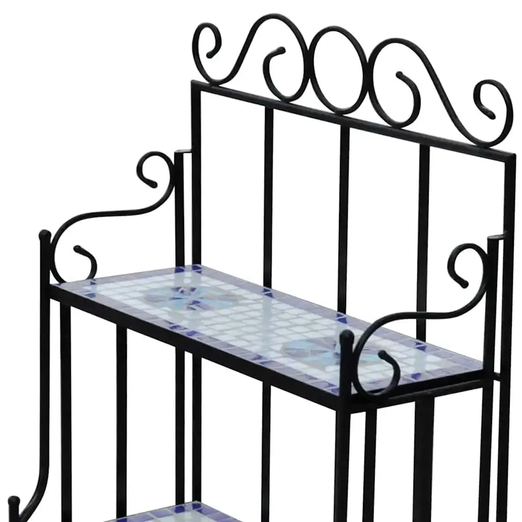 Plant Stand Iron Frame Mosaic Ceramic 3-Tier Display Rack Blue White