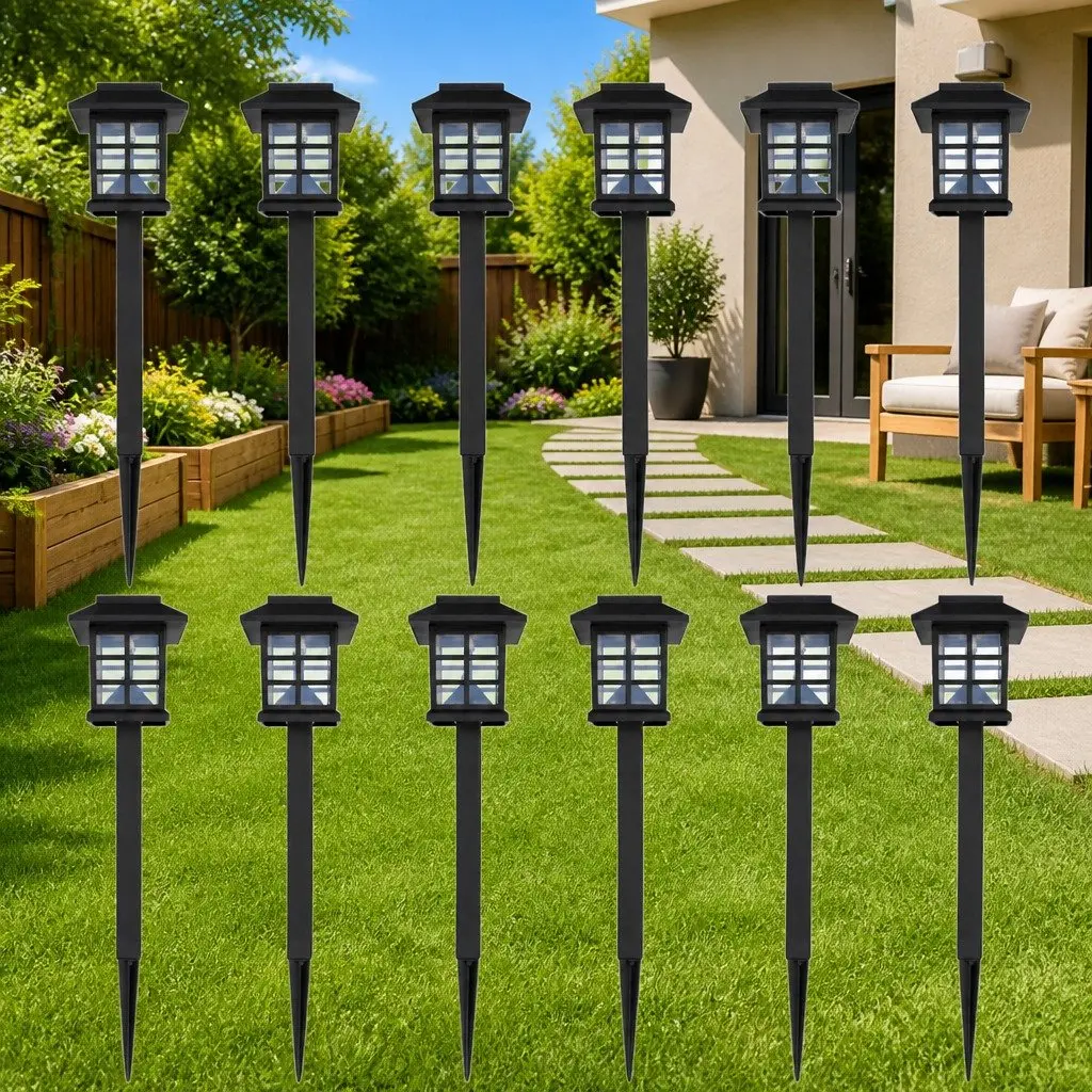 Set of 12 Durable Outdoor Solar LED Lights with Spikes