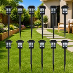 Set of 12 Durable Outdoor Solar LED Lights with Spikes