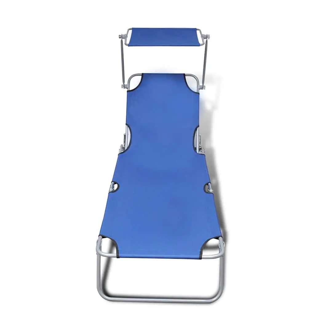 Folding Sun Lounger with Adjustable Canopy and Backrest Blue