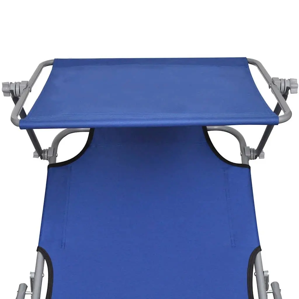 Folding Sun Lounger with Adjustable Canopy and Backrest Blue