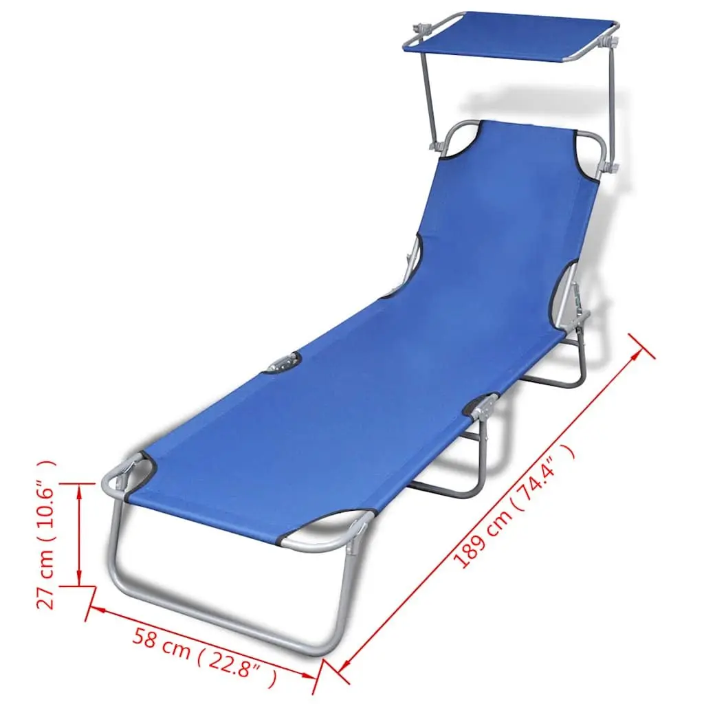 Folding Sun Lounger with Adjustable Canopy and Backrest Blue