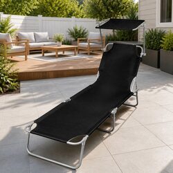 Premium Folding Sun Lounger with Adjustable Canopy