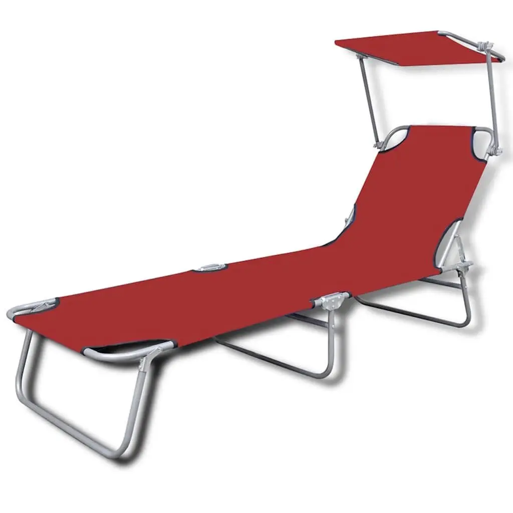Folding Sun Lounger with Adjustable Canopy in Red