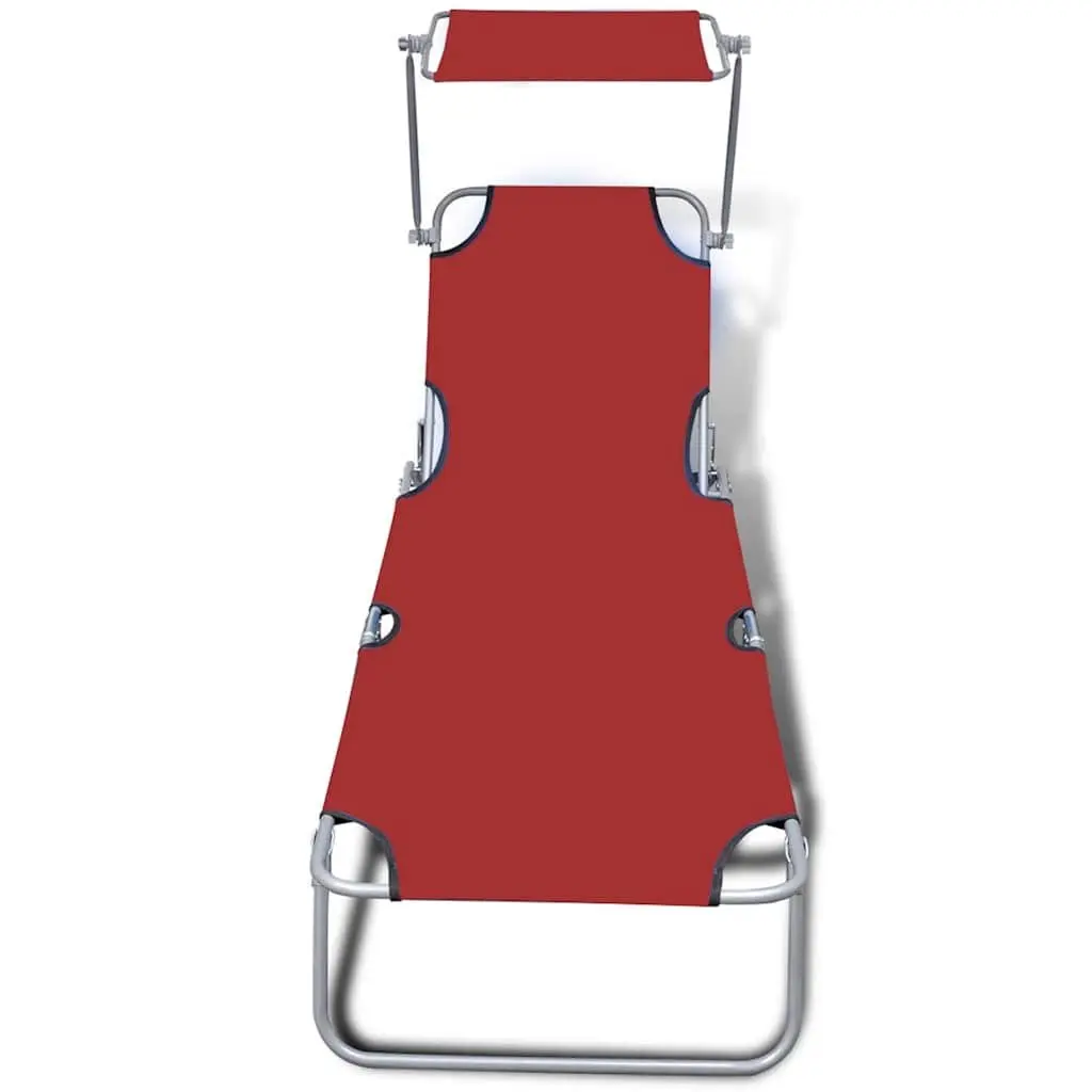 Folding Sun Lounger with Adjustable Canopy in Red