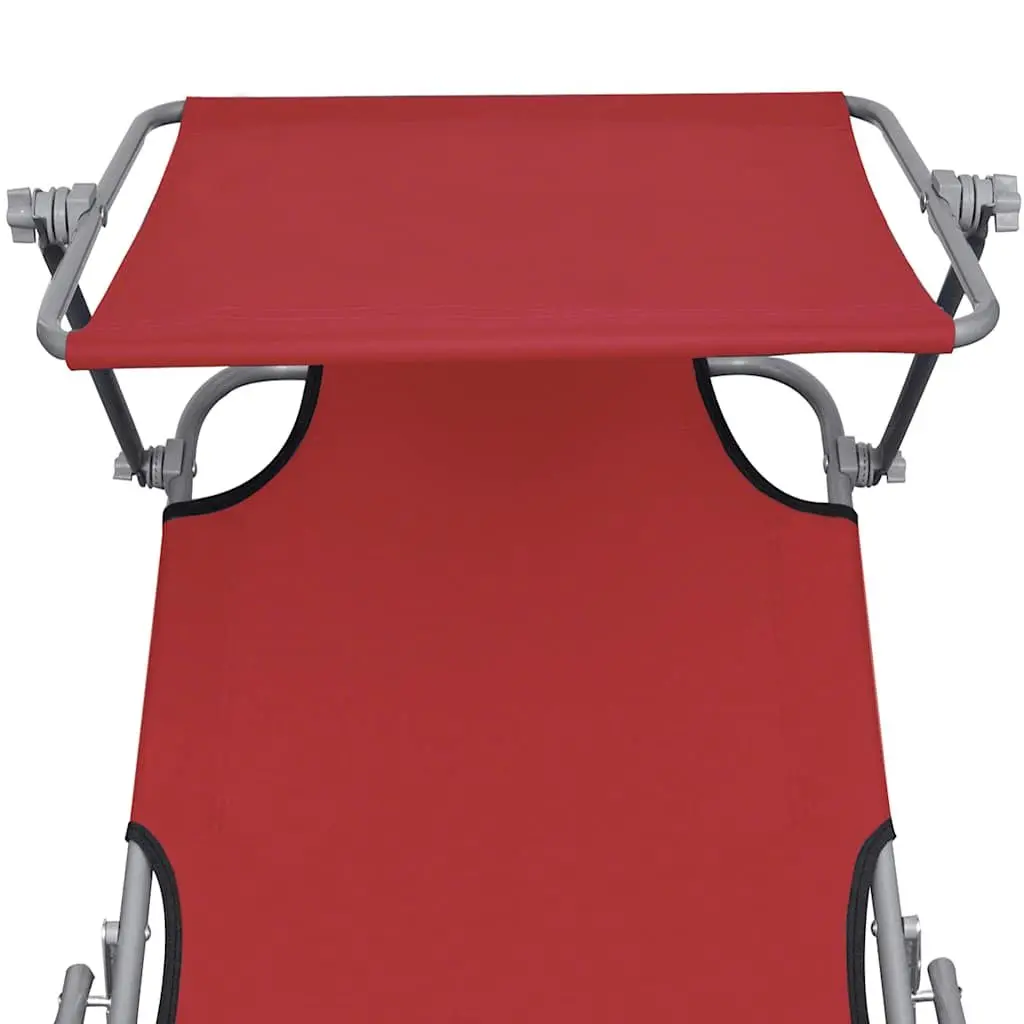 Folding Sun Lounger with Adjustable Canopy in Red