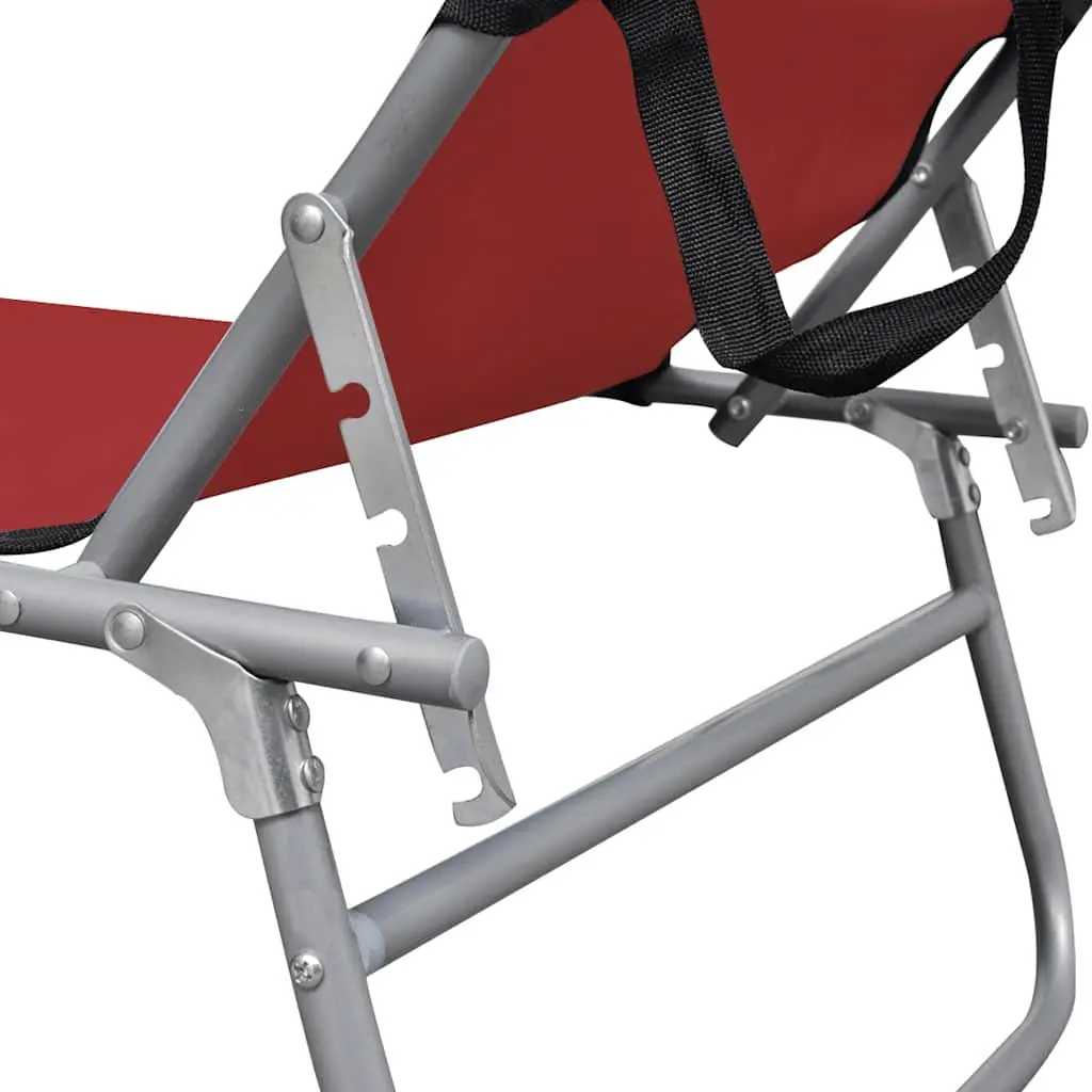 Folding Sun Lounger with Adjustable Canopy in Red