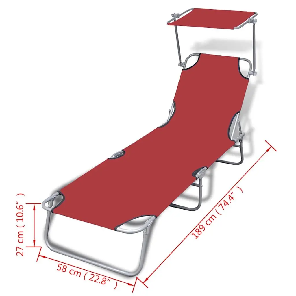 Folding Sun Lounger with Adjustable Canopy in Red