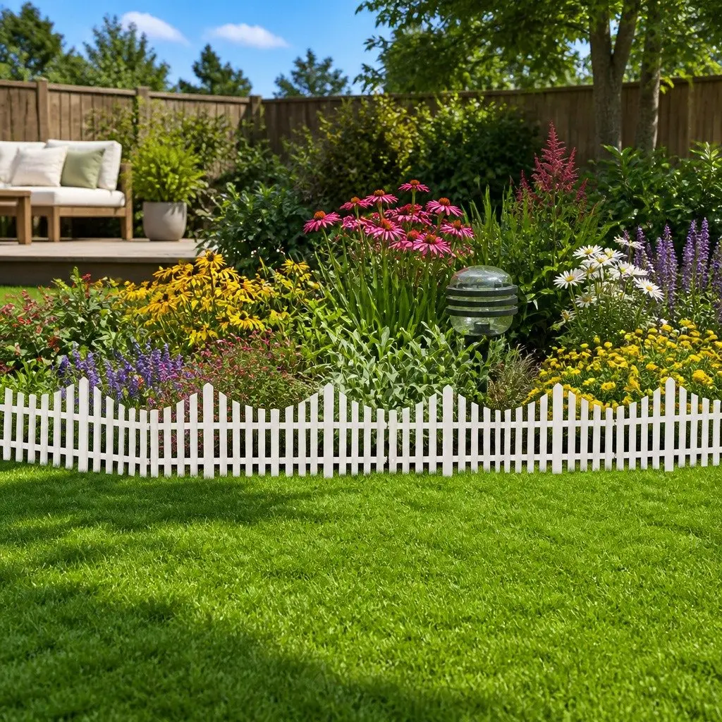 White Garden Lawn Divider Border Edging 17 Pieces 10m Decorative Fence Partition