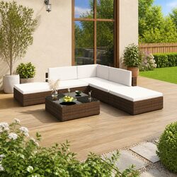 Durable 6 Piece Brown Garden Lounge Set for Outdoor Spaces