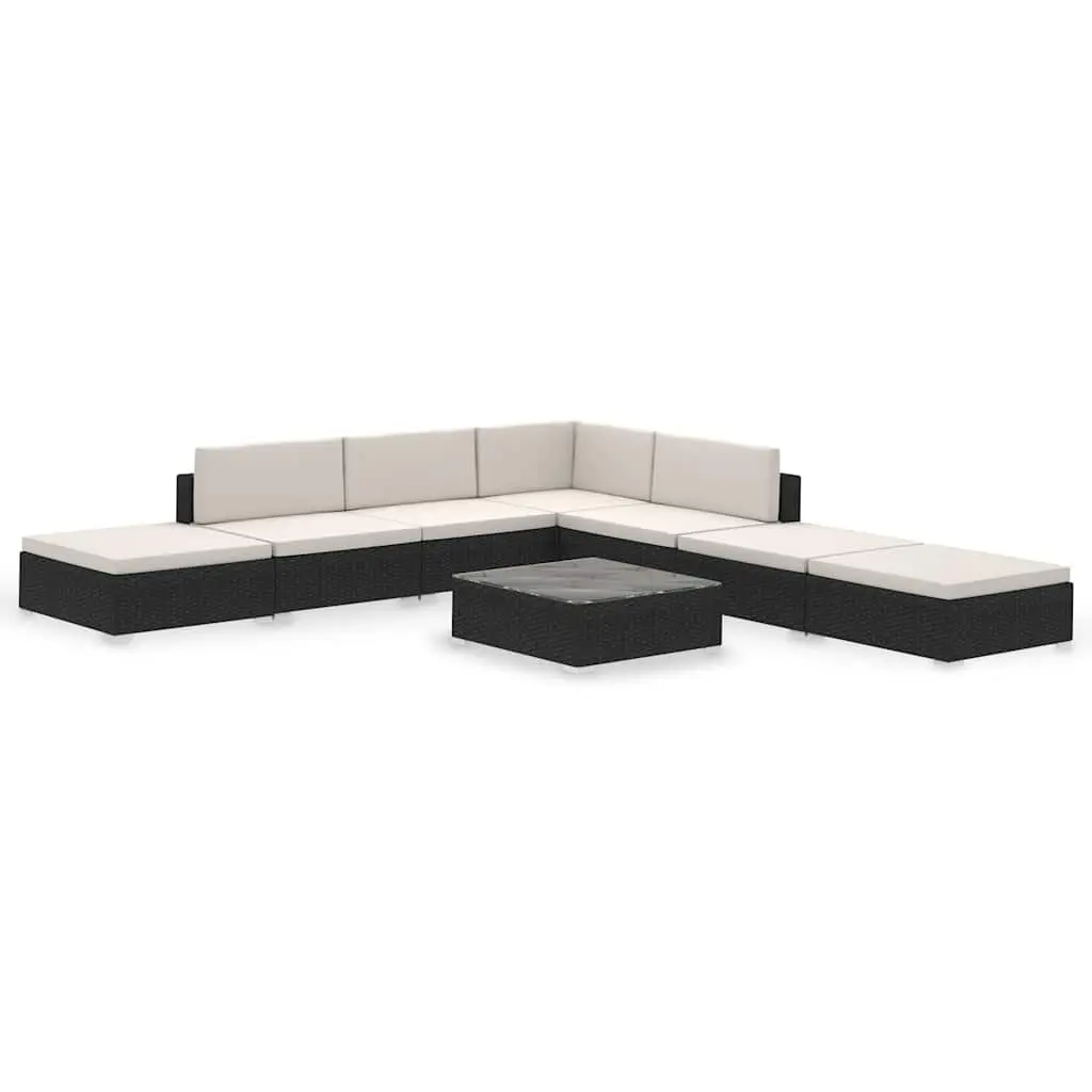 8 Piece Black Rattan Garden Lounge Set for Outdoor Comfort