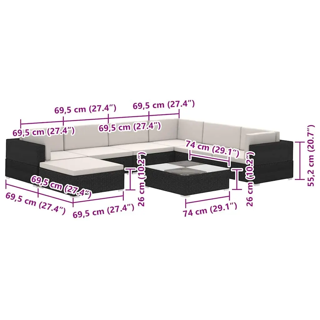 8 Piece Poly Rattan Garden Lounge Set