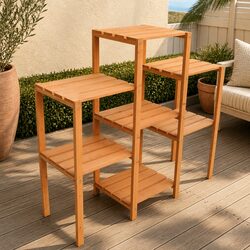 Sturdy Brown Wooden Plant Stand for Indoor and Outdoor Use