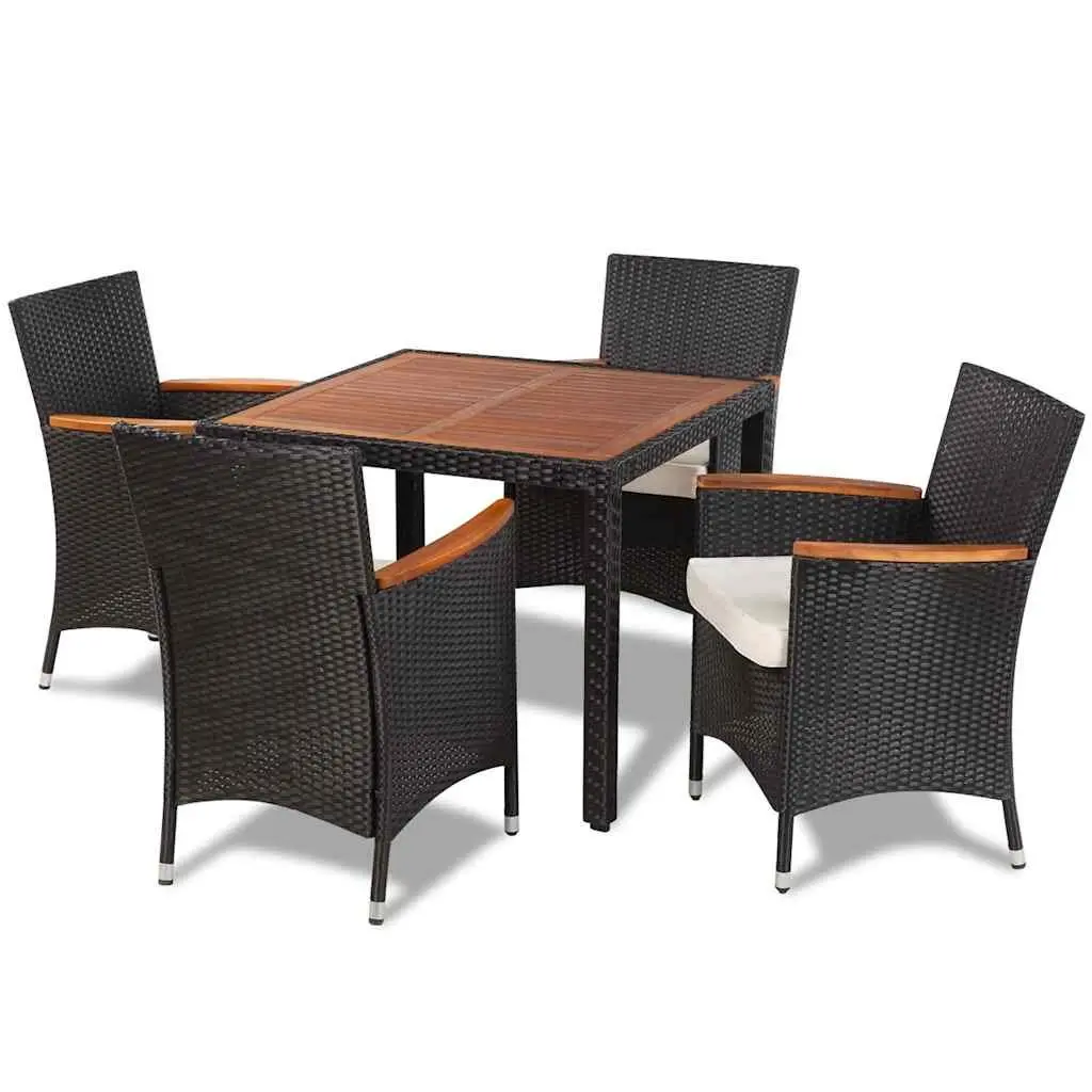 5 Piece Poly Rattan Outdoor Dining Set with Cushions