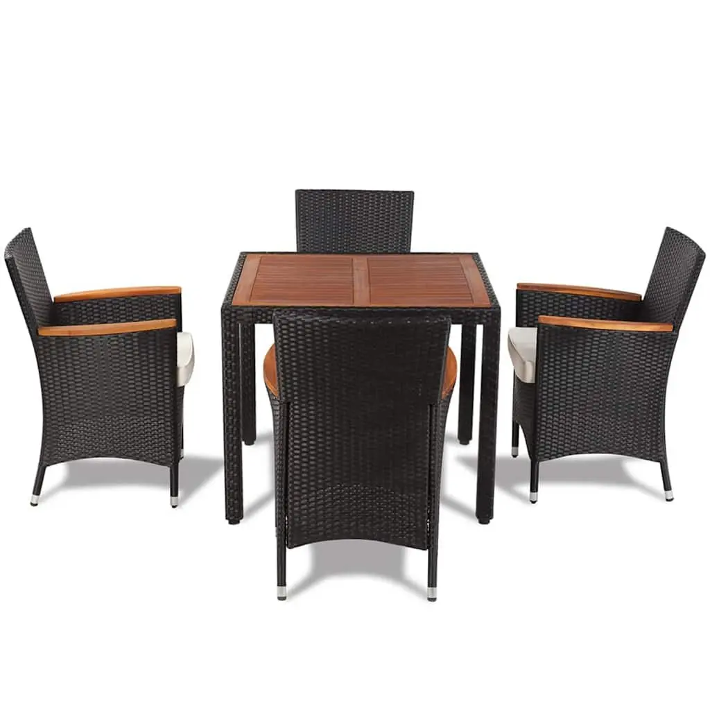 5 Piece Poly Rattan Outdoor Dining Set with Cushions