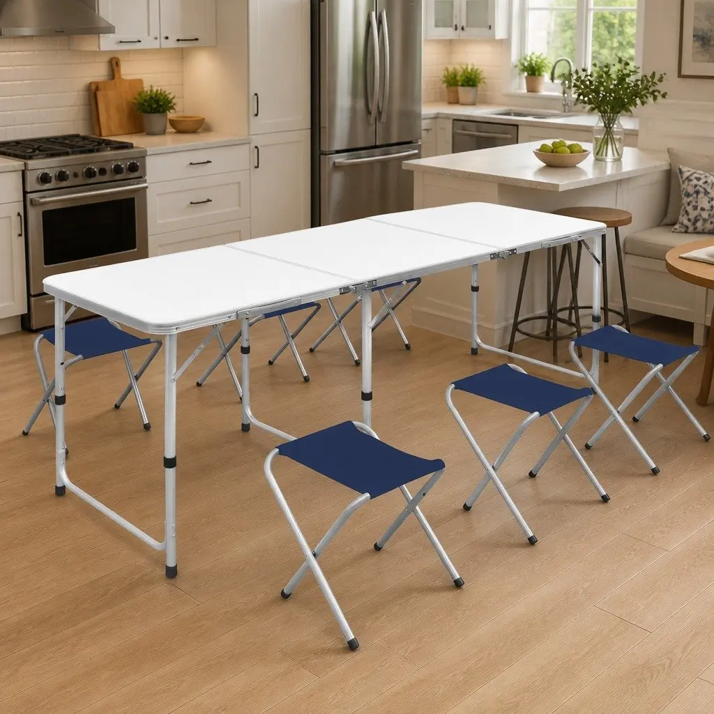 Foldable Camping Table with 6 Stools