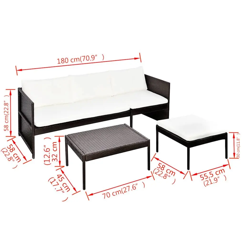3 Piece Outdoor Lounge Set with Cushions