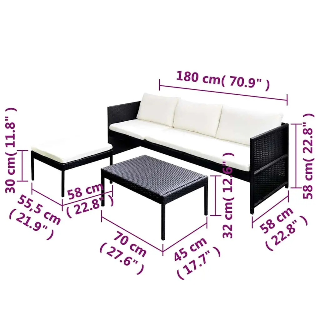 3 Piece Outdoor Lounge Set with Cushions