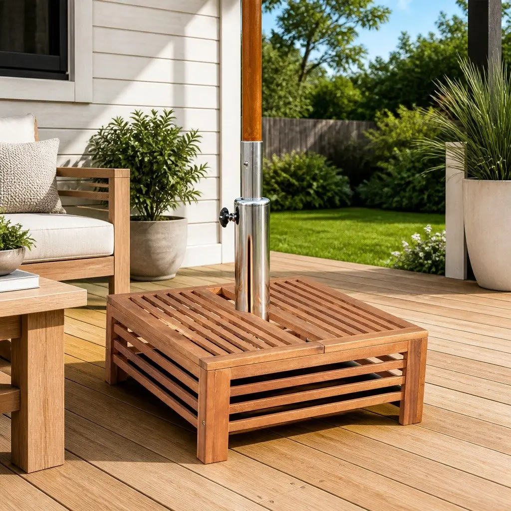 Wooden Parasol Stand Cover & Side Table