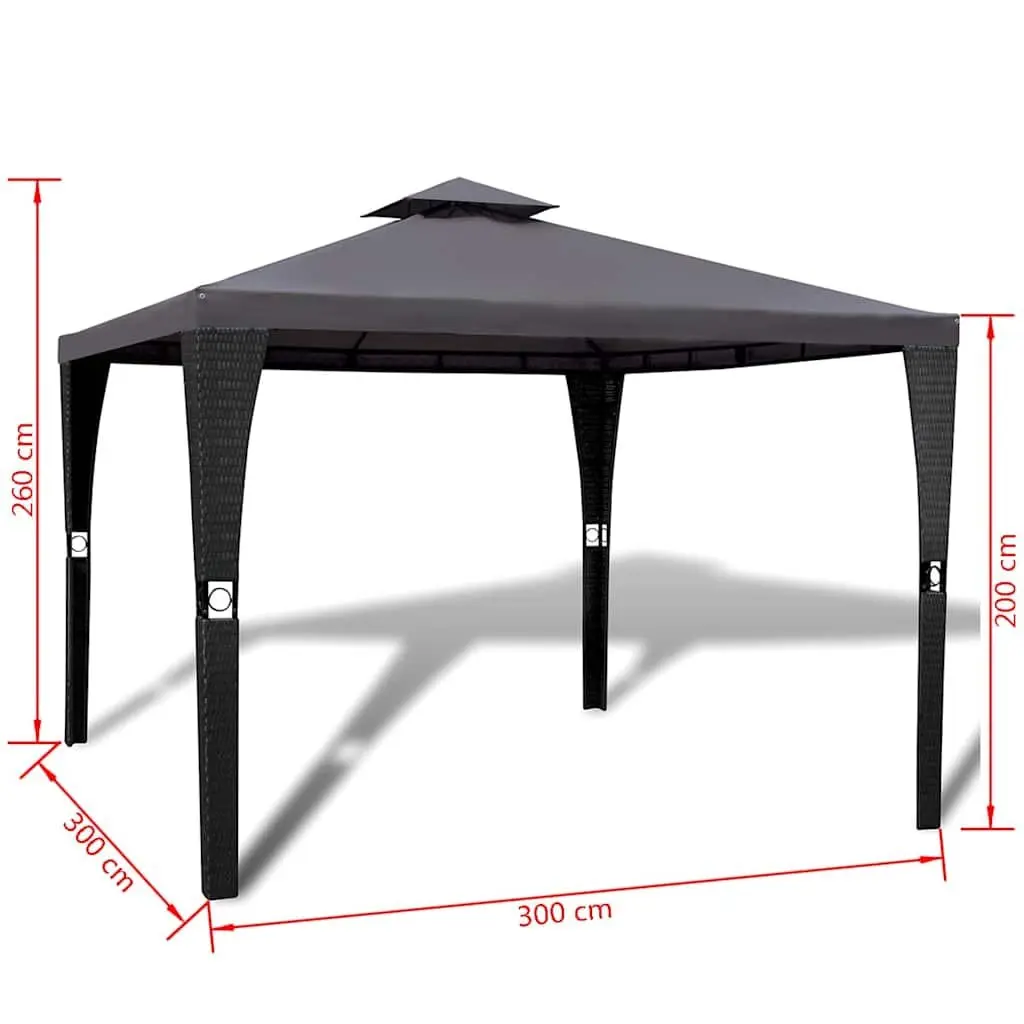 3x3m Outdoor Gazebo with Grey Poly Rattan Canopy