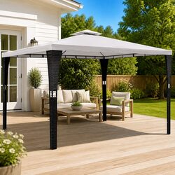 Stylish 3x4m Poly Rattan Gazebo with Powder-Coated Frame