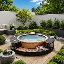 Hot Tub Surround Black Poly Rattan Spa Accessories Storage Outdoor Patio