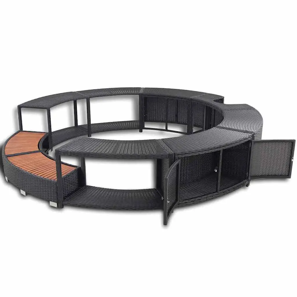 Black Poly Rattan Hot Tub Surround with Storage