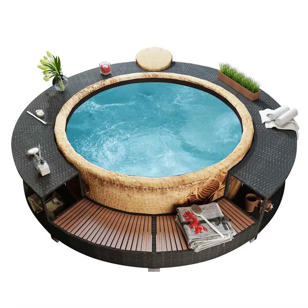 Black Poly Rattan Hot Tub Surround with Storage