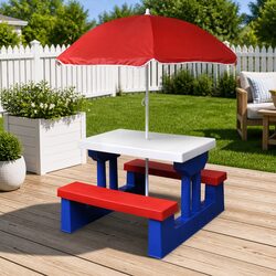 Durable Kids Picnic Table with Integrated Benches and Parasol