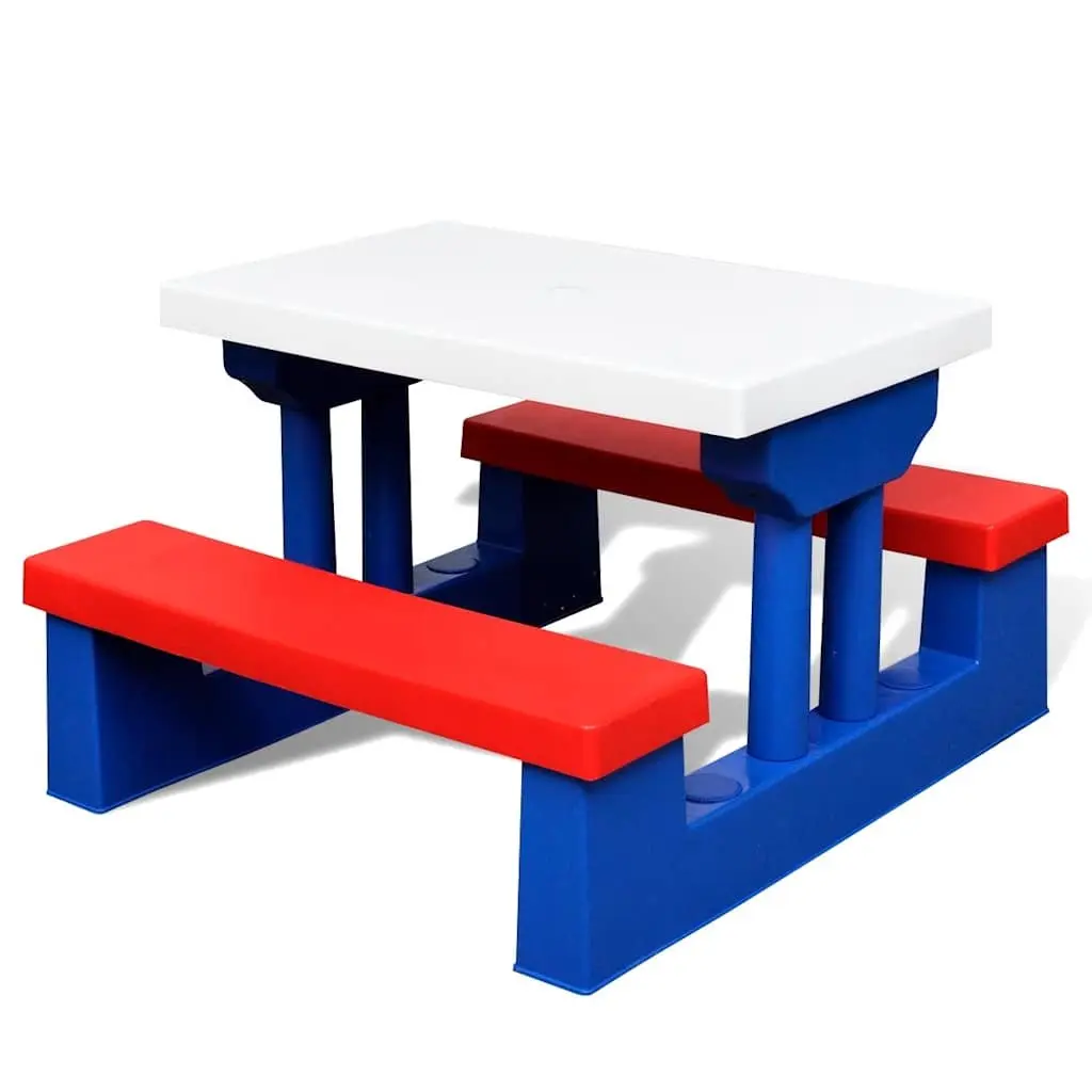 Kids Outdoor Garden Furniture Multicolour Picnic Table Set with Benches and Parasol