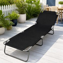 Black Sun Lounger with Adjustable Backrest and Folding Design