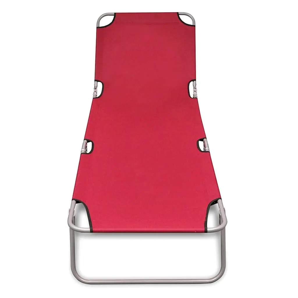 Red Folding Sun Lounger with Adjustable Backrest